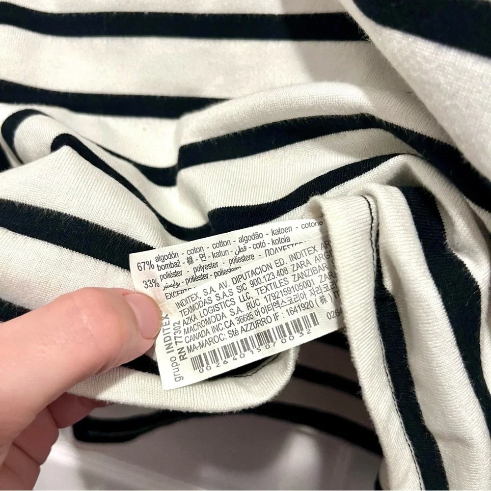 Zara Top Striped Black White shirt Women Medium short sleeve crew neck - Picture 4 of 5